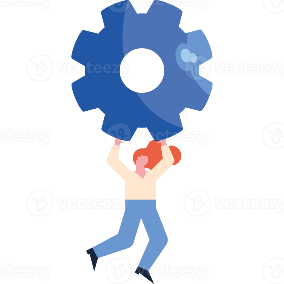 woman lifting gear cog icon png