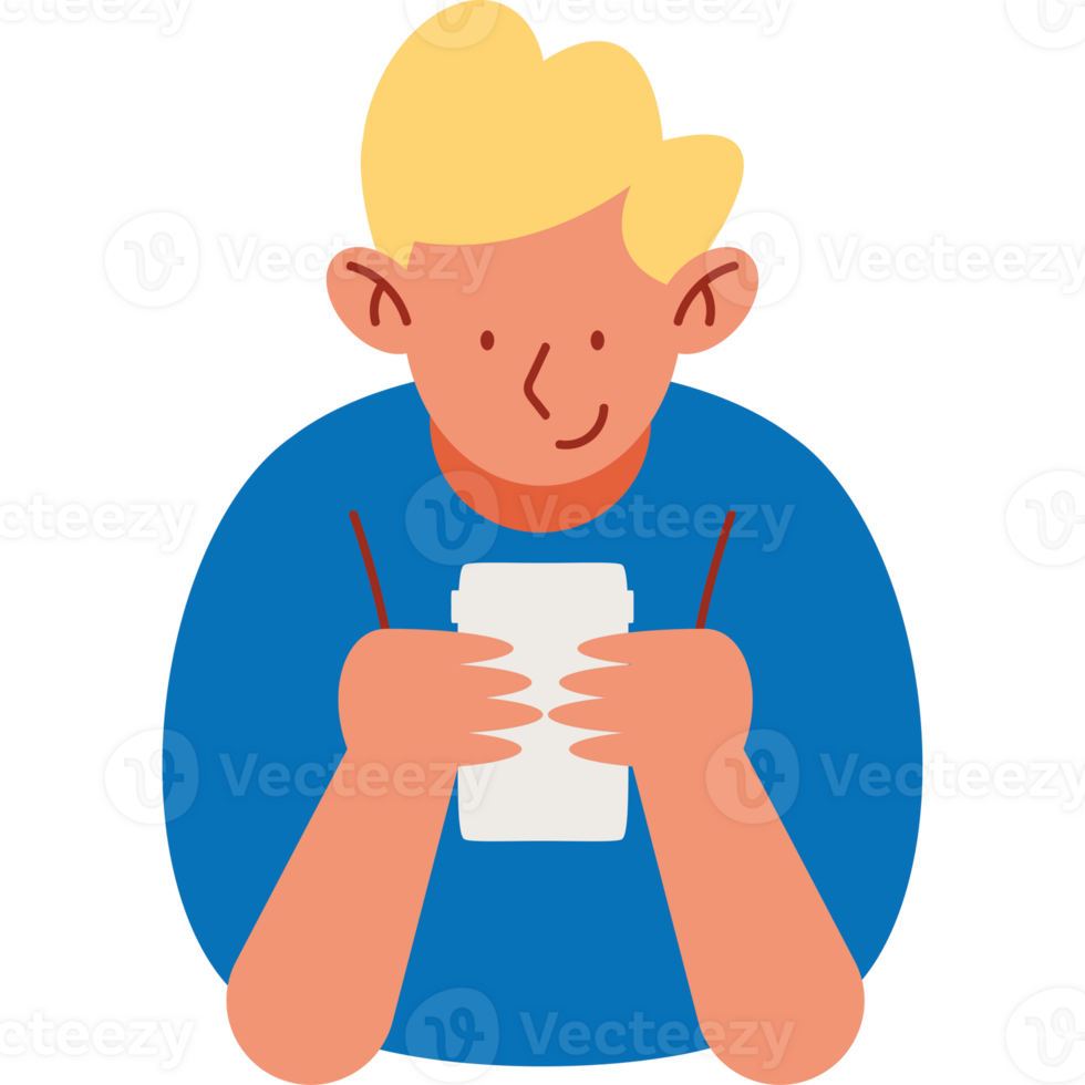 blond man using smartphone character png