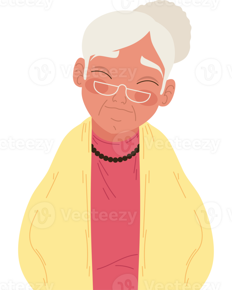 Smiling grandparent with yellow clothing png