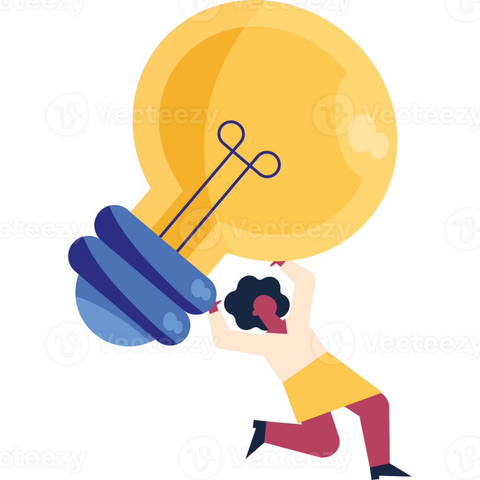 woman lifting bulb light icon png