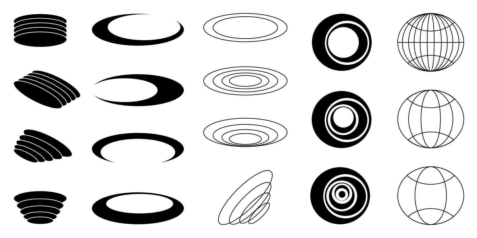 Vector set of Y2K circle and retro-futuristic elements for decoration