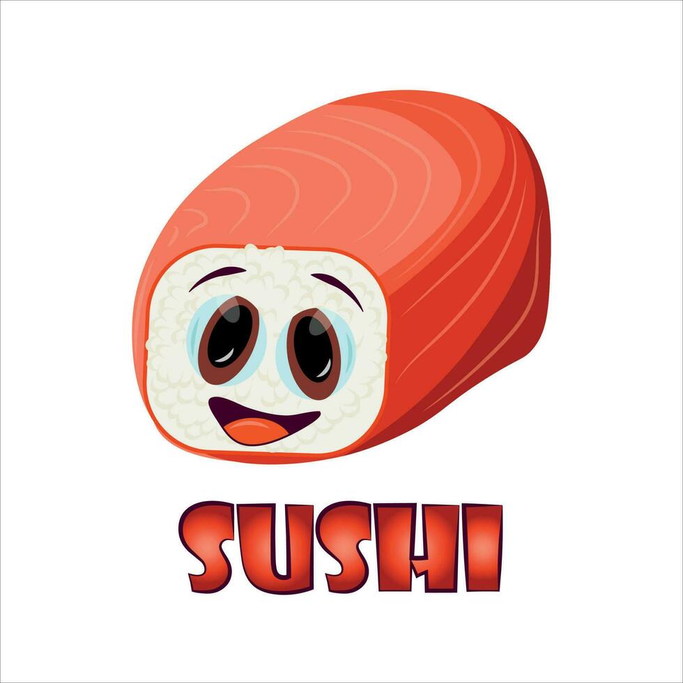 Funny sashimi vector cartoon character. Cute sashimi faces, Japanese food. Different sushi characters, vector illustration isolated on white background