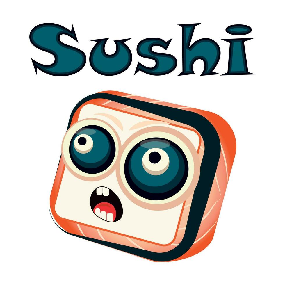 Funny sashimi vector cartoon character. Cute sashimi faces, Japanese food. Different sushi characters, vector illustration isolated on white background