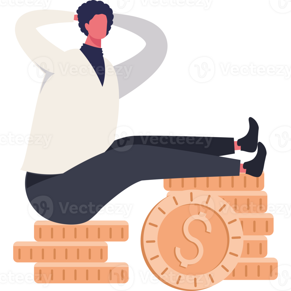 elegant businessman with coins character png