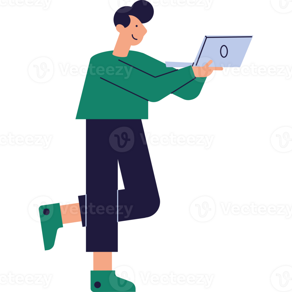 man walking using laptop character png