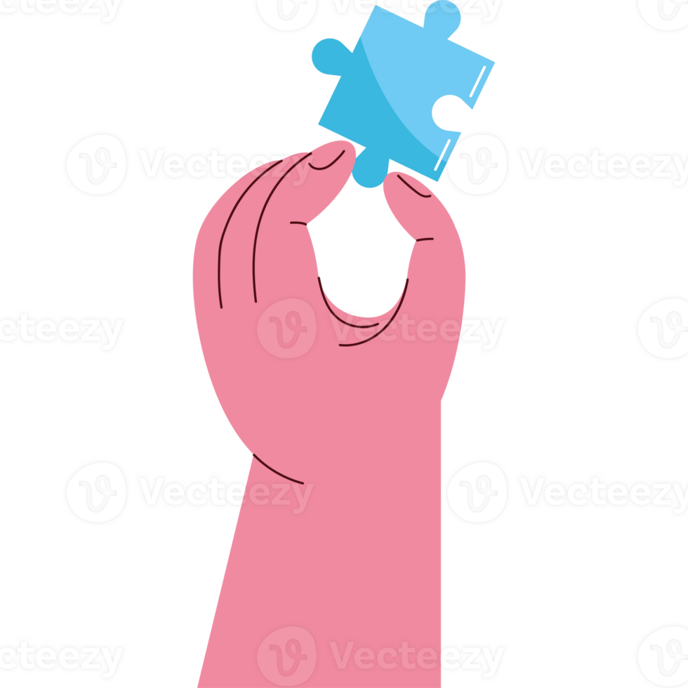 hand playing with blue puzzle piece icon png