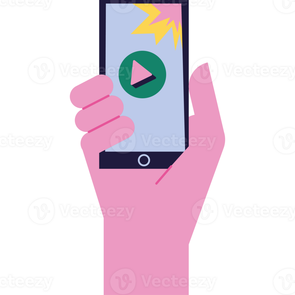 hand lifting smartphone with play button icon png