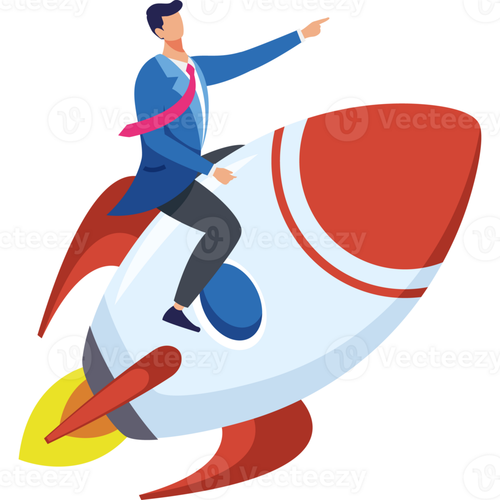 businessman in rocket start up icon png
