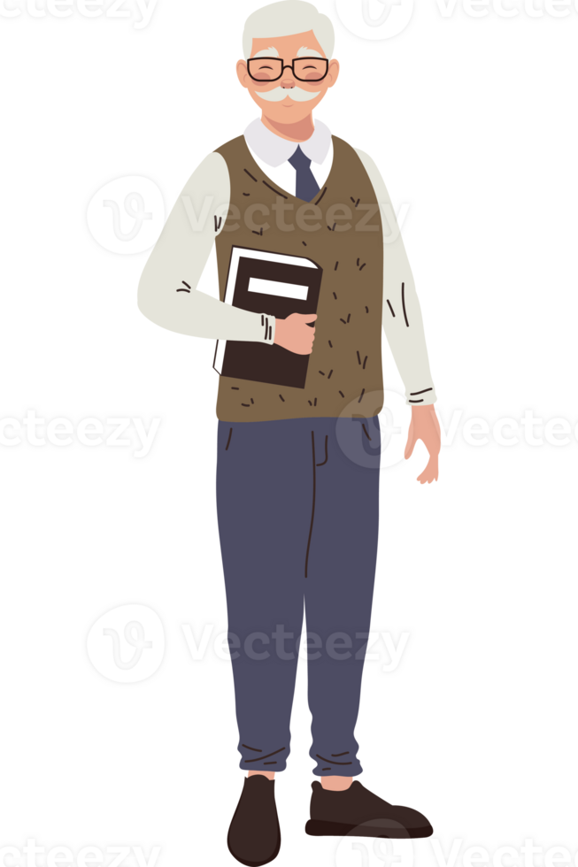 old man teacher with book character png