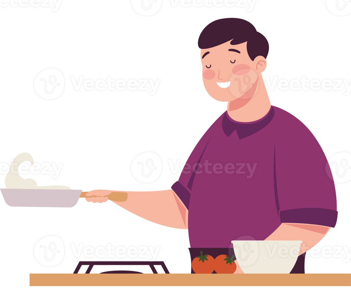 man cooking with pan character png
