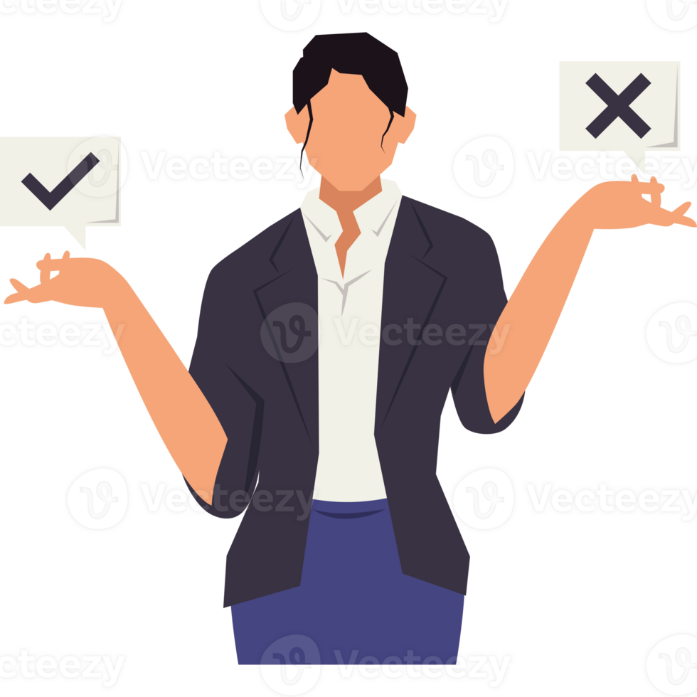 elegant businesswoman with two choises character png