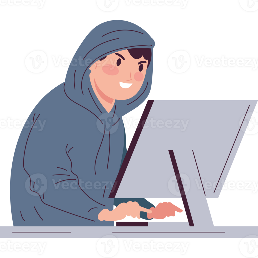 hacker using desktop cyber fraud png