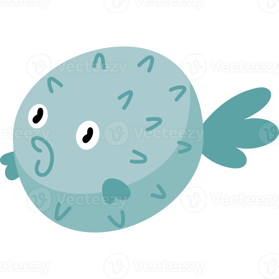 cute blue blowfish pet character png