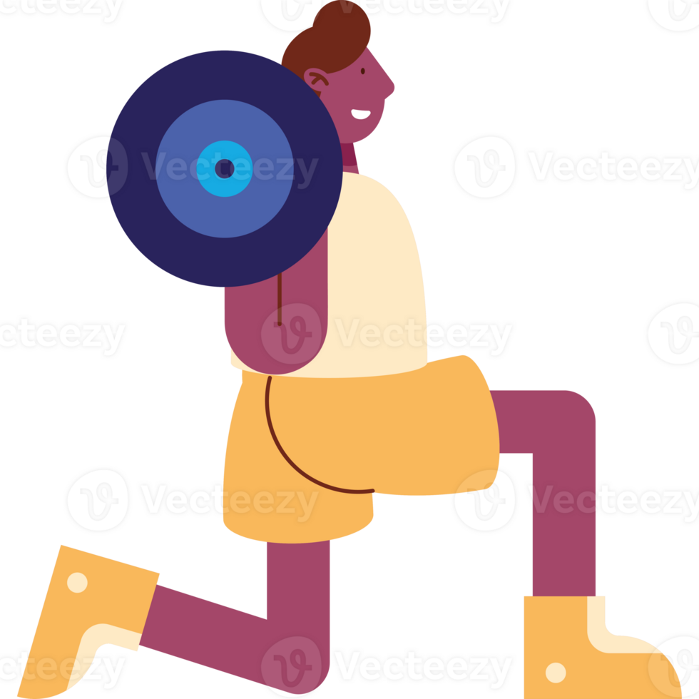 afro man lifting weight fitness character png