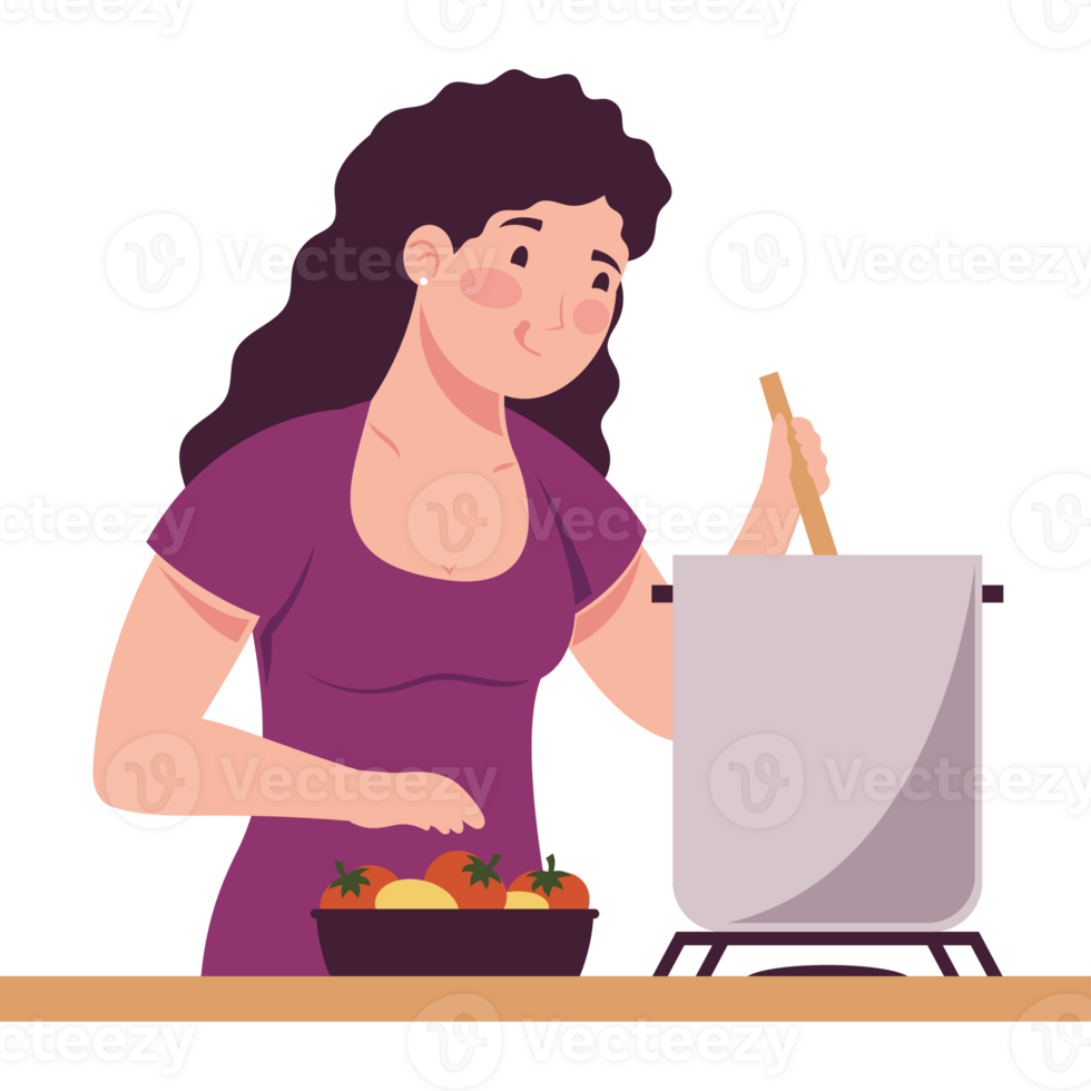 woman cooking with pot character png