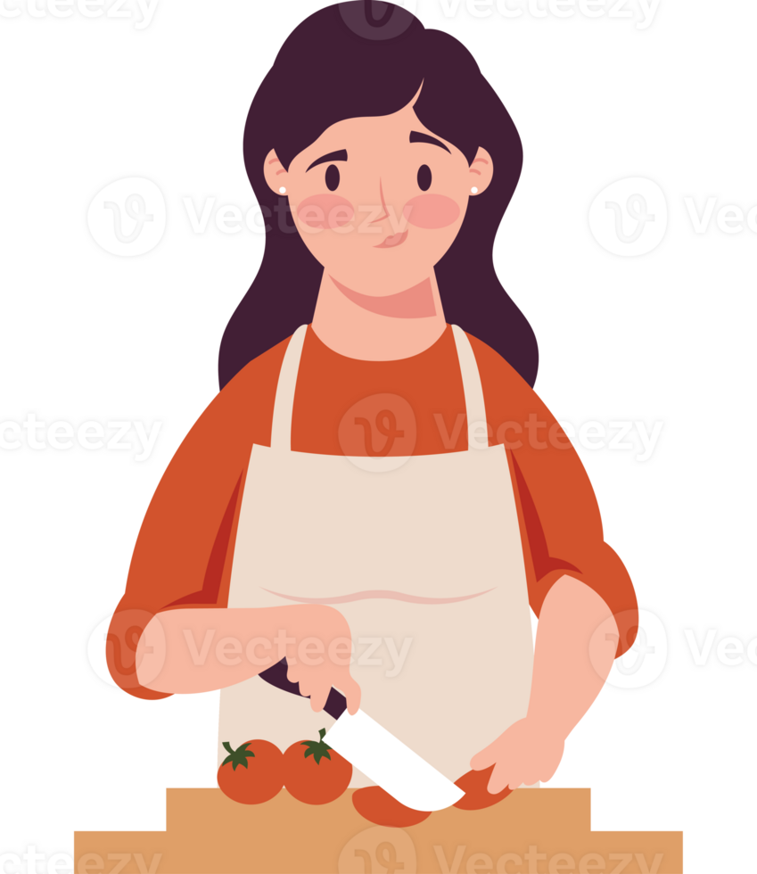 woman cutting tomatoes cooking character png