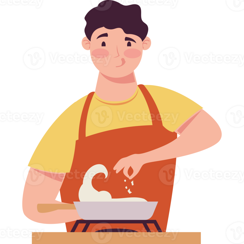 young man cooking with pan character png