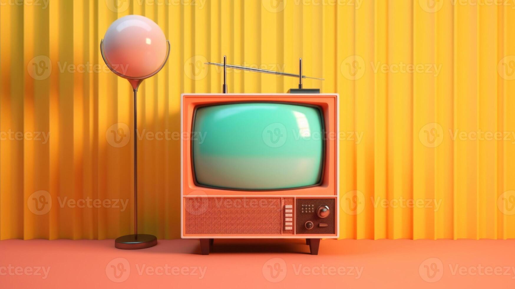 Retro old television on abstract background. Minimal style. photo