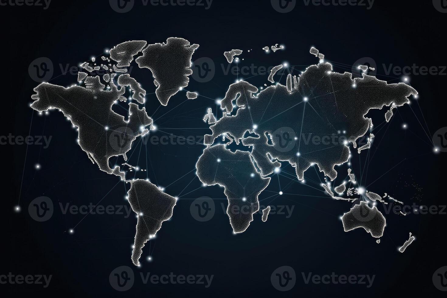 Digital world map with dot connections. Global communication. photo