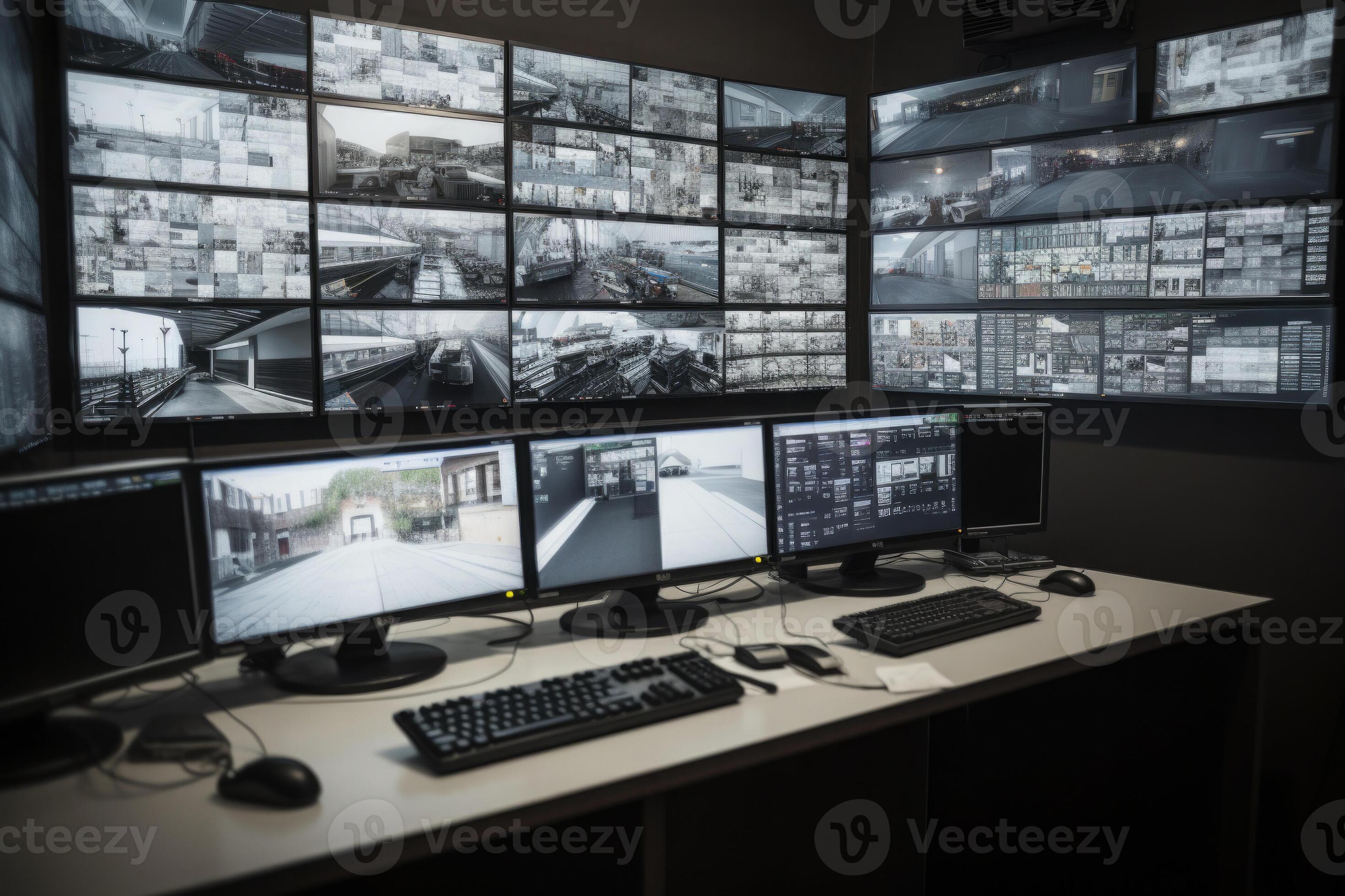 Workplace with surveillance camera monitors. Security office. 24601137 ...