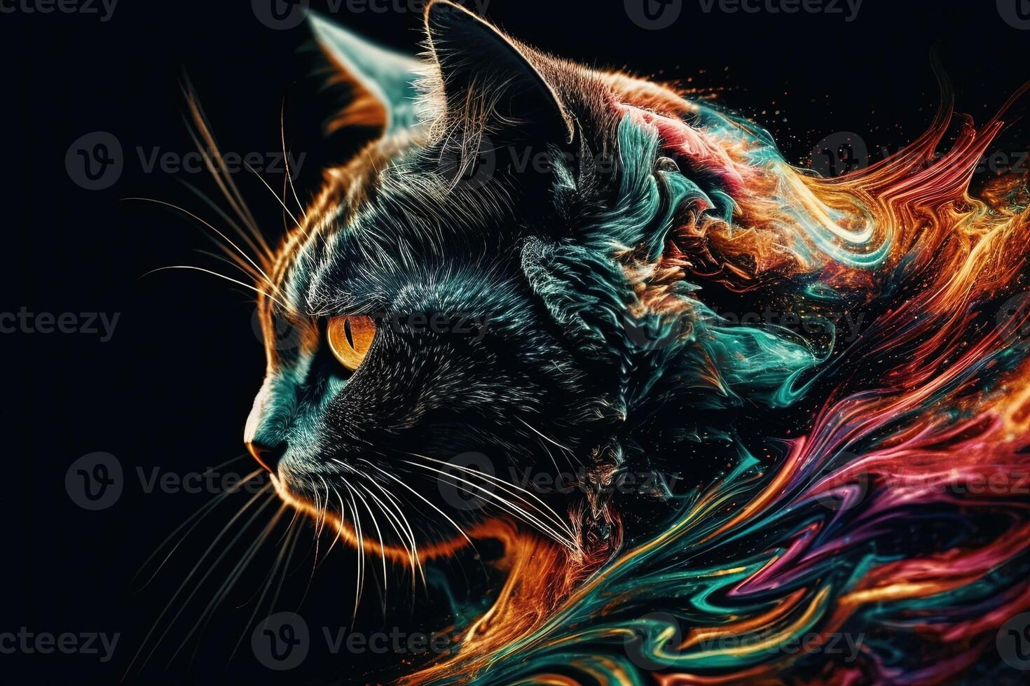 crazy psychedelic darkk natural Cat character illustration photo