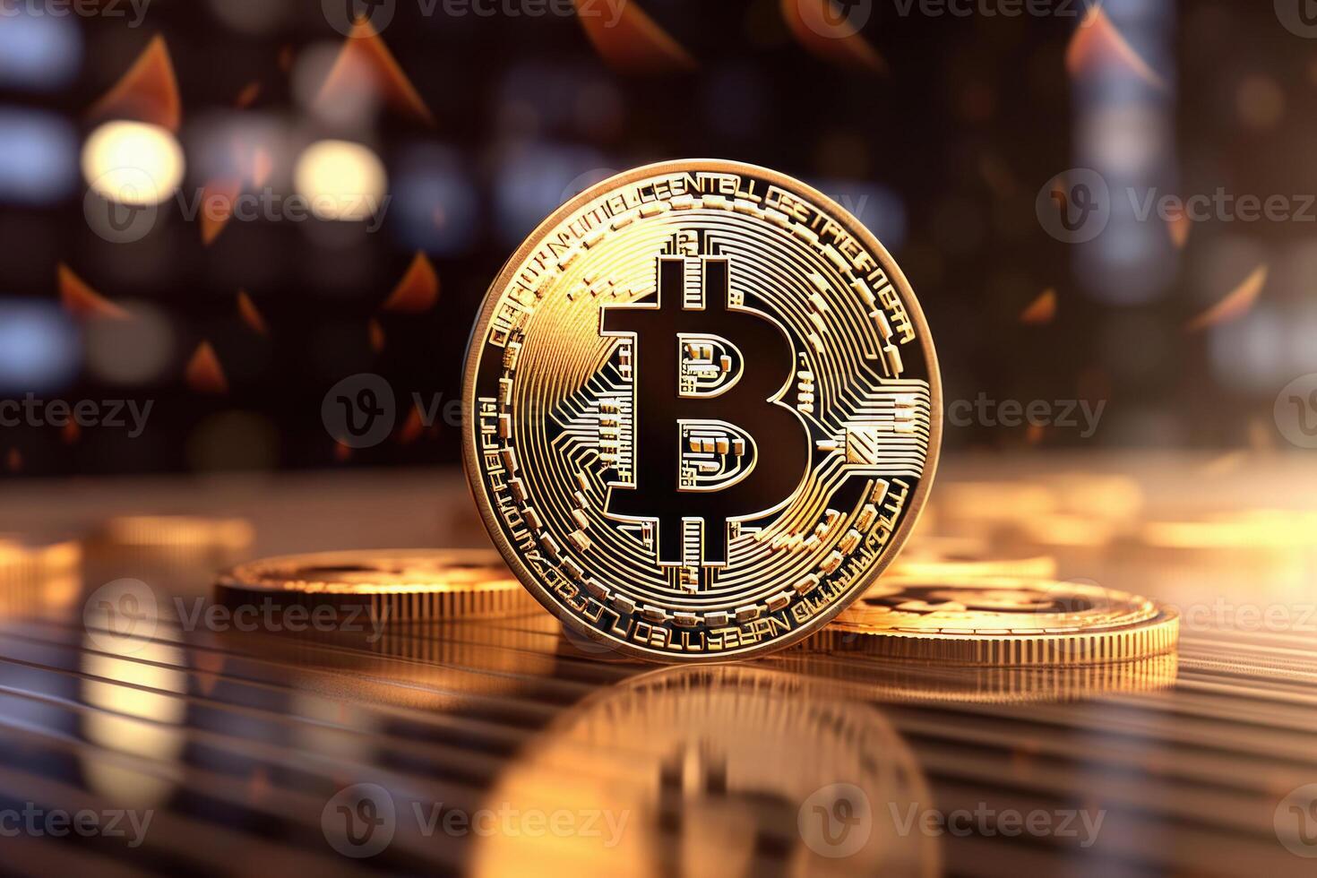 Virtual cryptocurrency. Bitcoin and stock market chart. photo