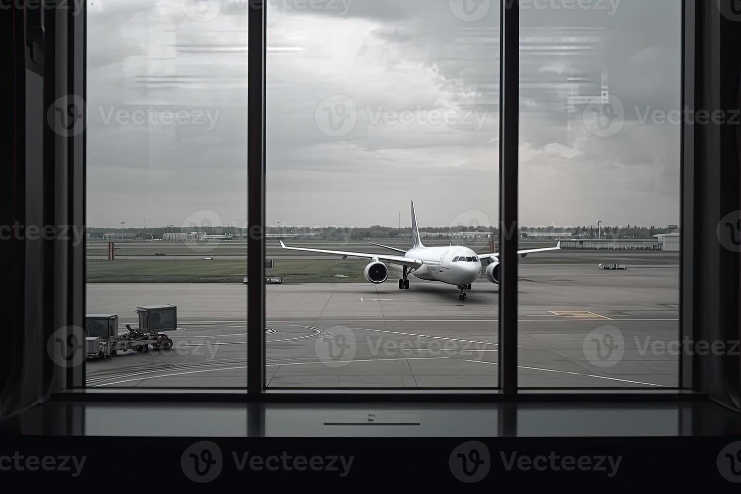 Airport terminal interior with plane in the window. photo