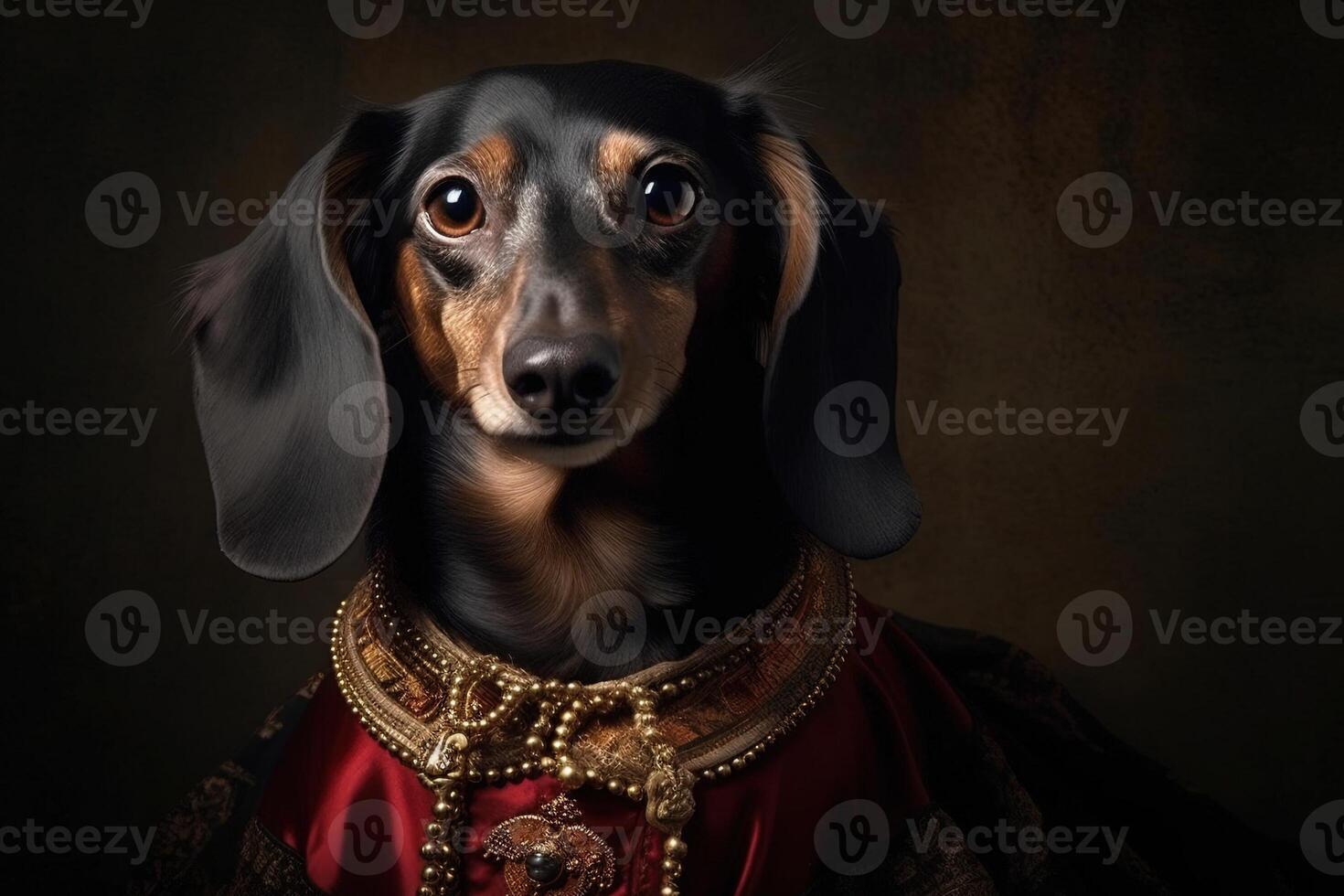 gothic style cute dachshund dog portrait looking at you illustration photo