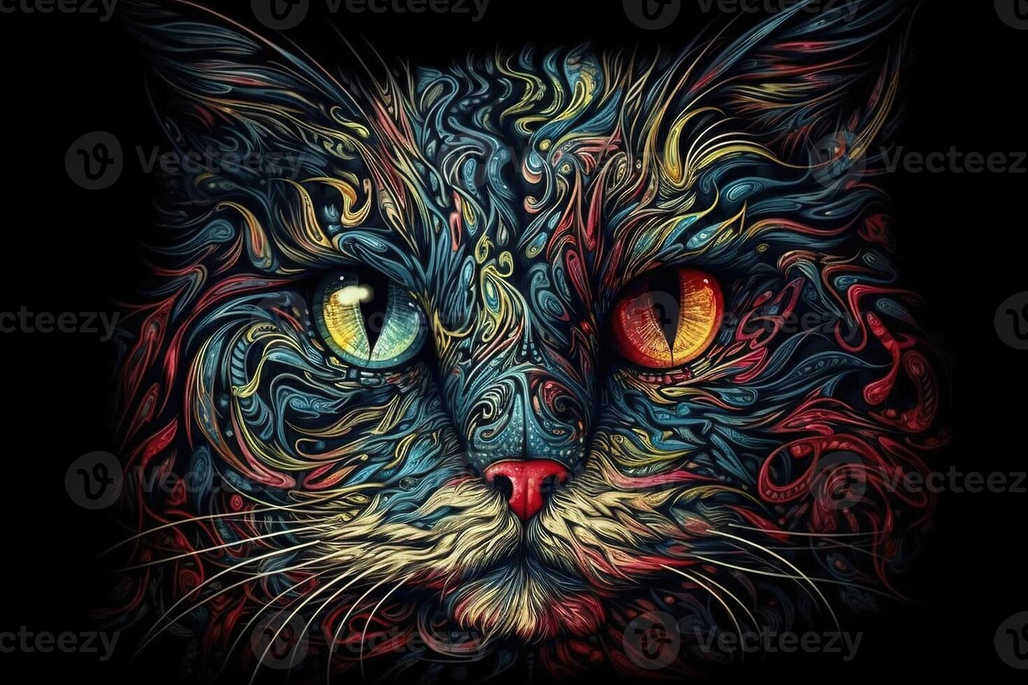 crazy psychedelic darkk natural Cat character illustration photo