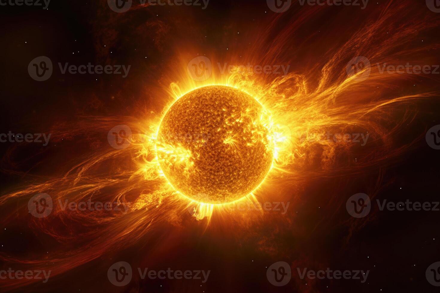 Surface of sun with prominences, solar radiation. photo