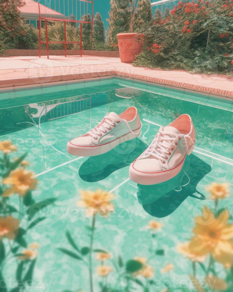 Creative summer background with stylish shoes. photo