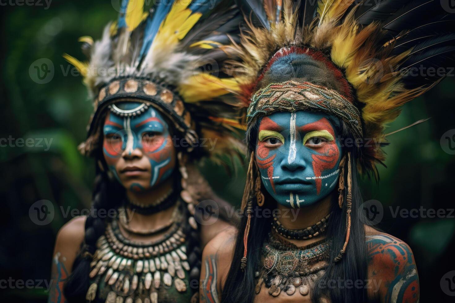 retrato de indígena tribu mujer. nativo americano gente. generativo ai foto