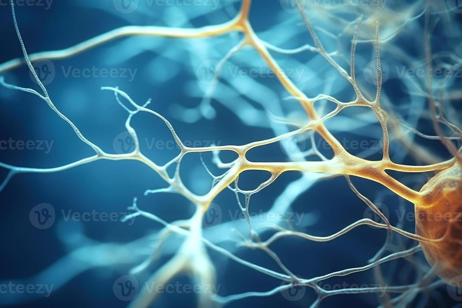 Neuron cells with glowing connections on abstract background. photo