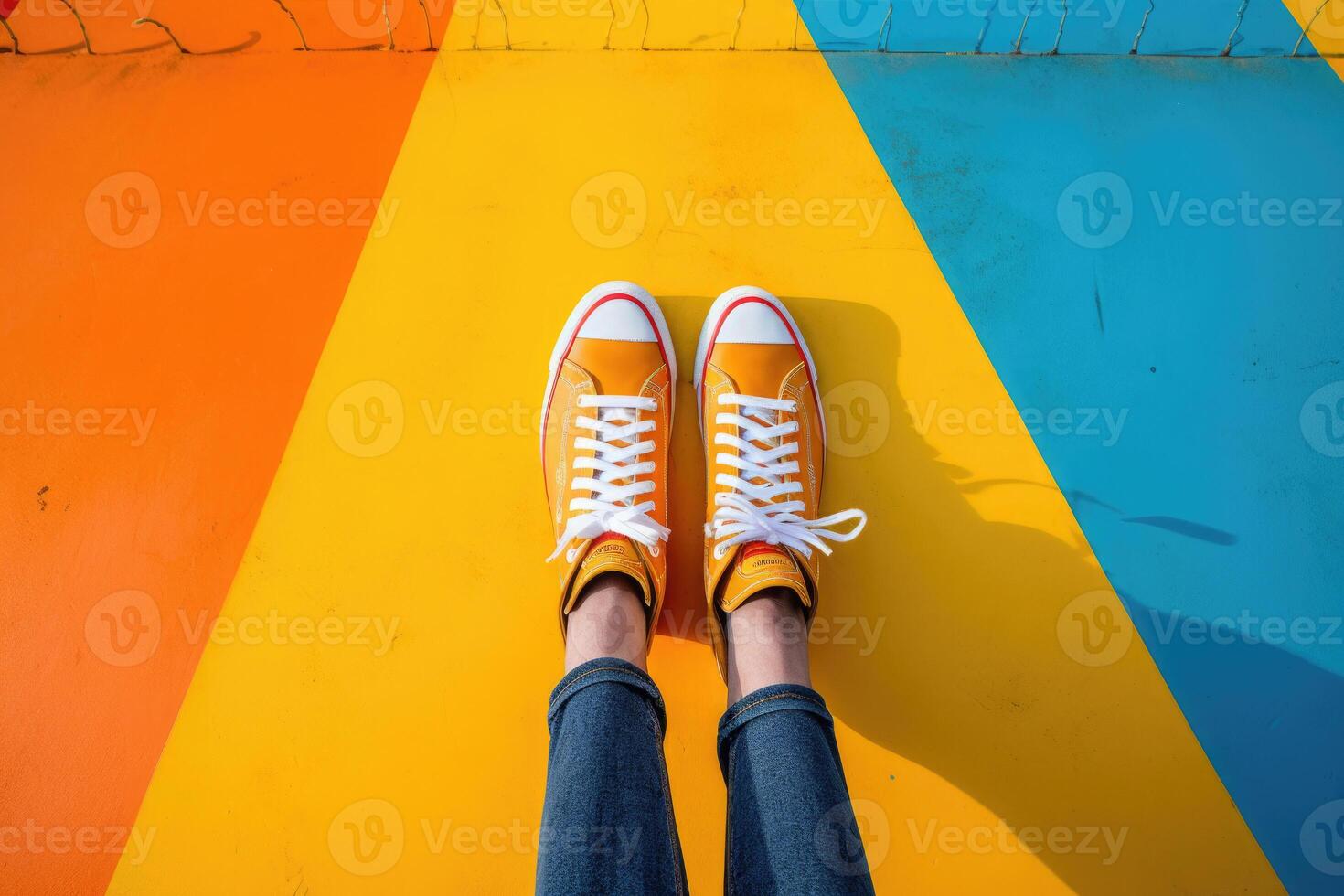 Stylish sneakers on colorful background. Fashion style. photo