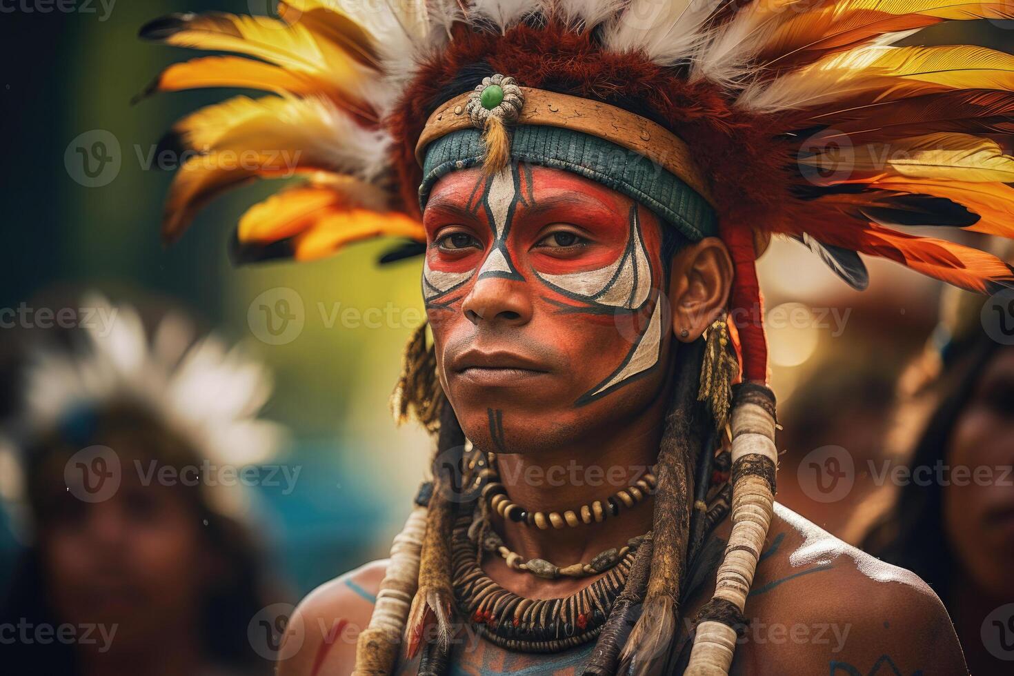 Portrait of indigenous tribe man. Native american people. photo