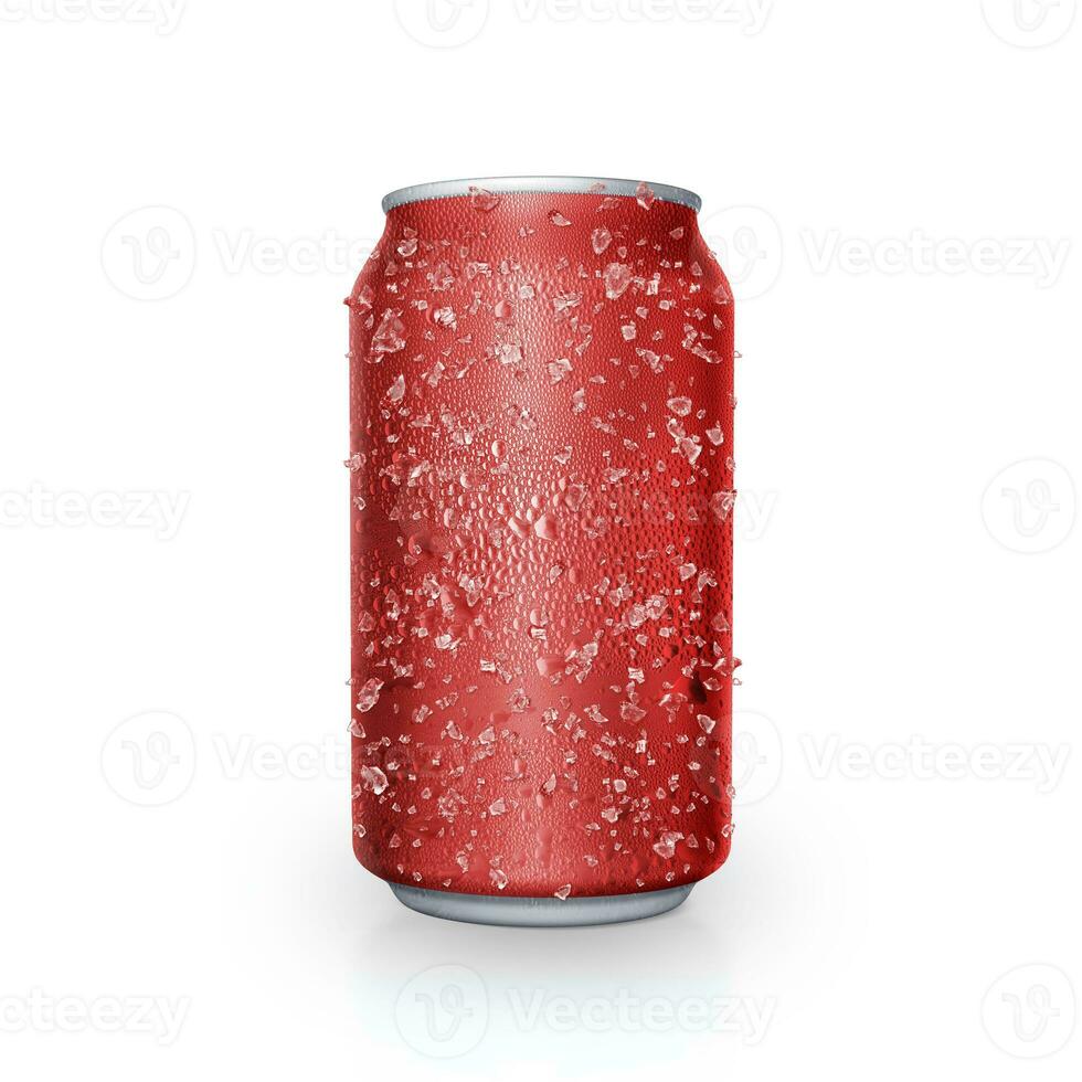 Cans with water droplets and ice on white background photo