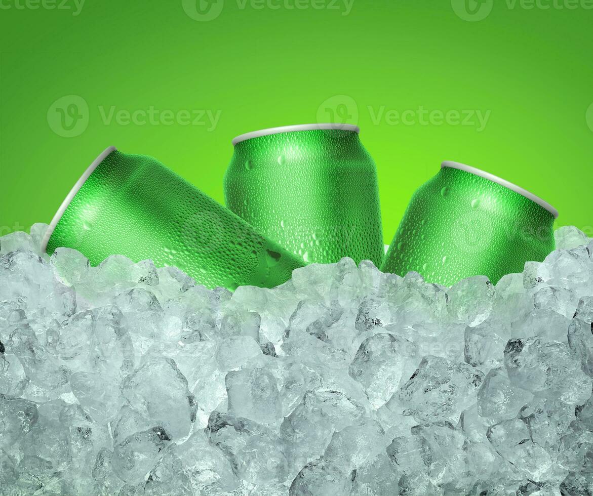 Can of cold beverage, ice cube a of juicy. Summer refreshing drink photo