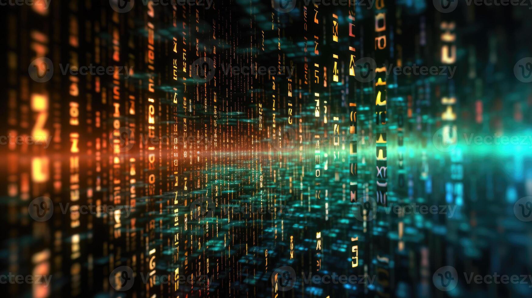 Futuristic cyberspace with binary code background. photo