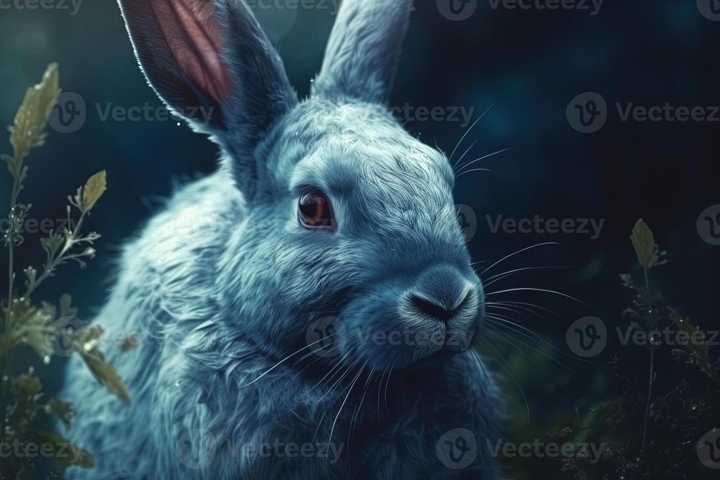 blue rabbit portrait in the forest illustration photo