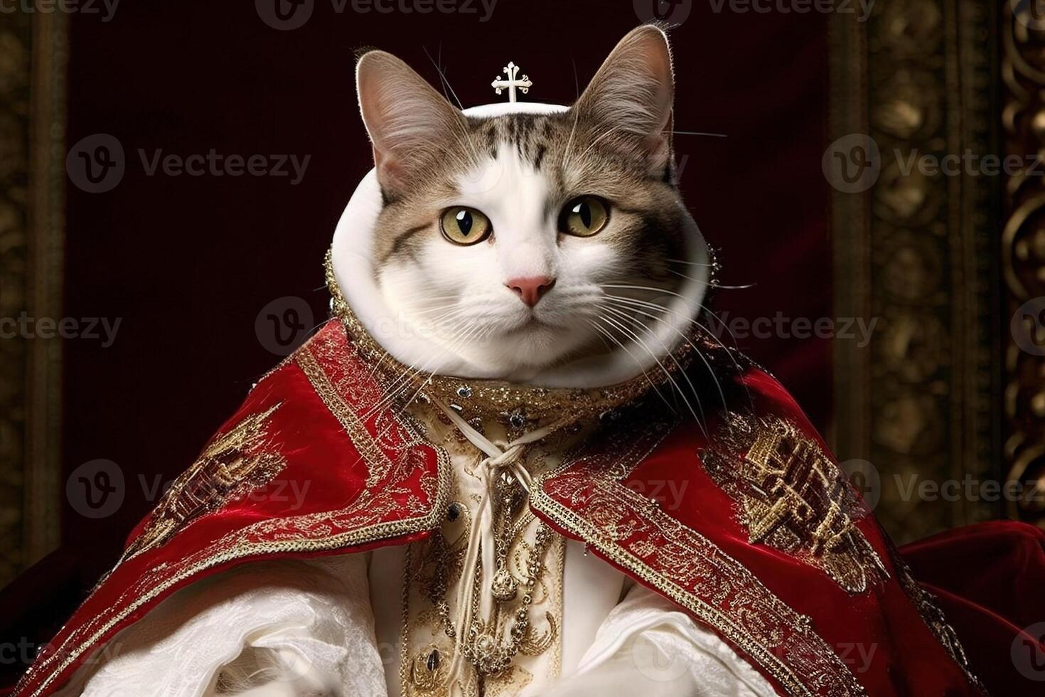 Cat as Cardinal becoming pope in vatican isolated on black photo