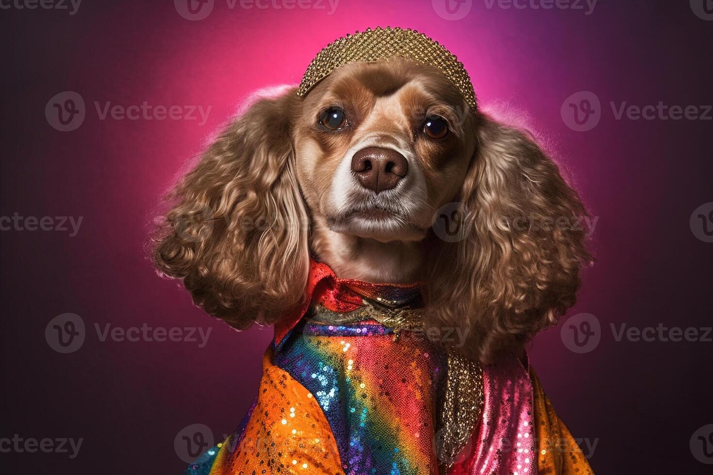 Cocker spaniel dog as disco dance diva Funky music 70s seventies illustration photo
