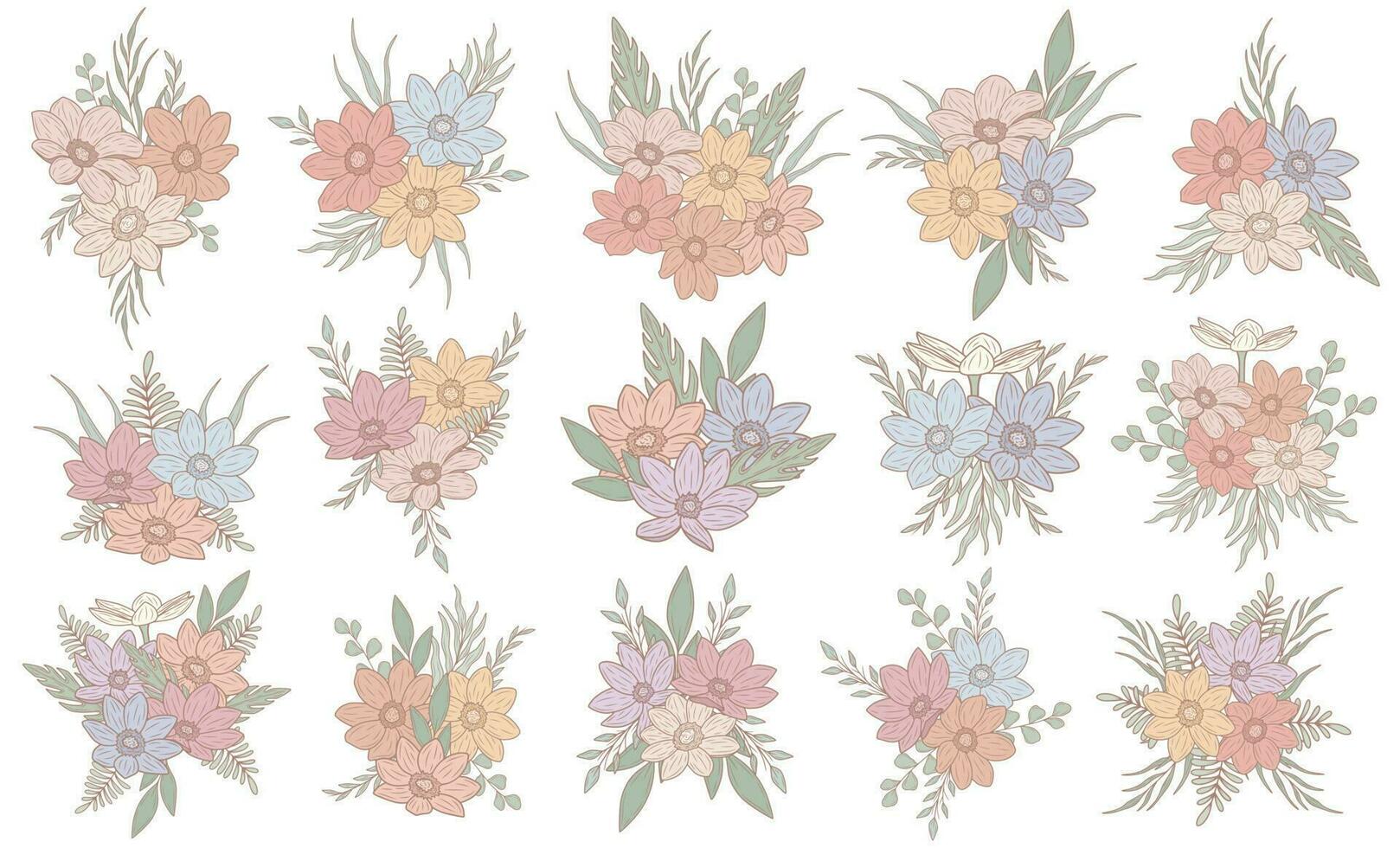 colección de diferente primavera ramos de flores, vector Arte