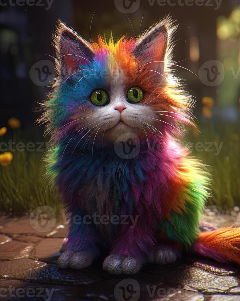 smartphone backgroundFunny rainbow fluffy Cat character illustration photo