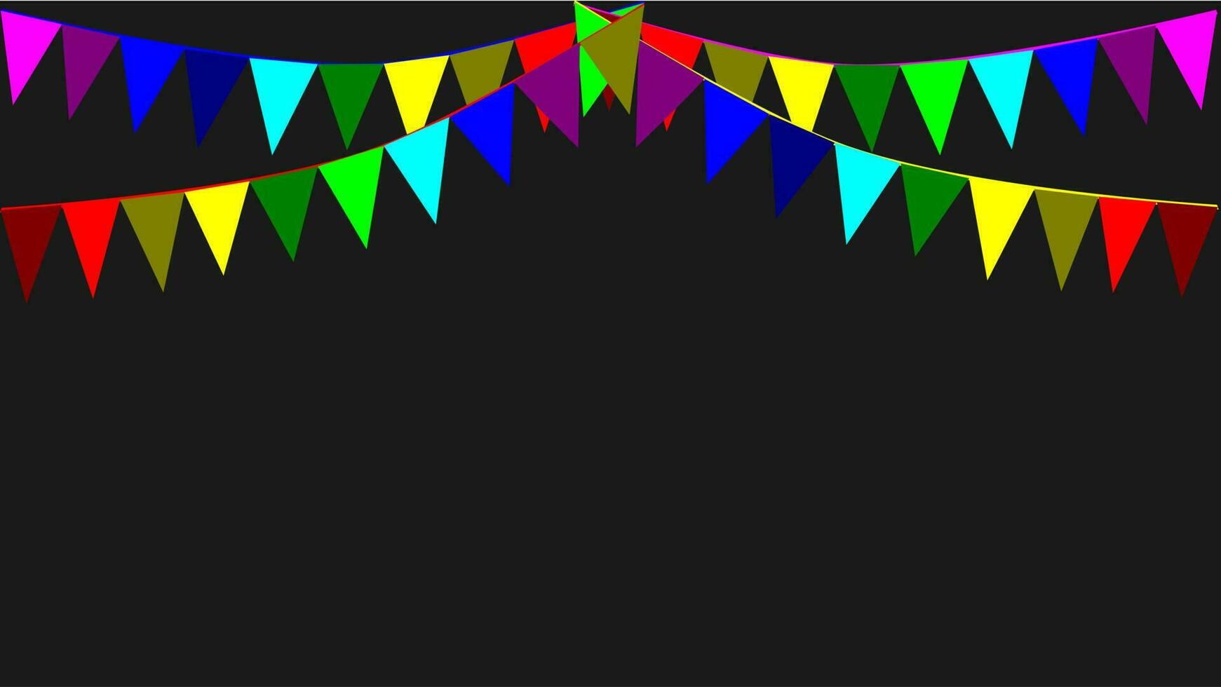 Bunting Hanging Rainbow Color Flags Triangles Banner on Black or Dark Background. LGBT garland. Pennants chain. Party bunting decoration. Pride Month. vector