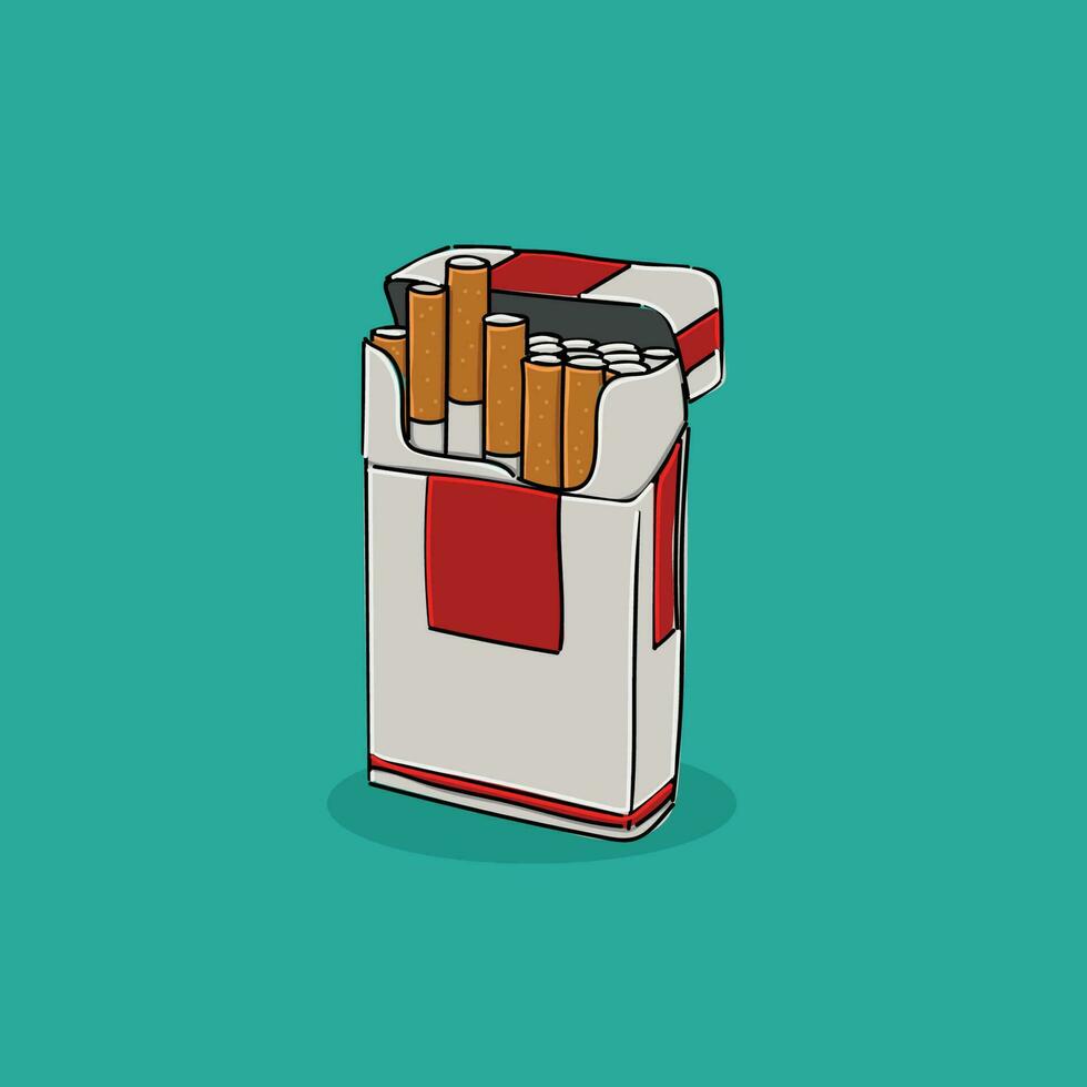 un paquete de cigarrillos abierto cigarrillo embalar. dejar de fumar concepto. cigarrillos dibujos animados estilo vector