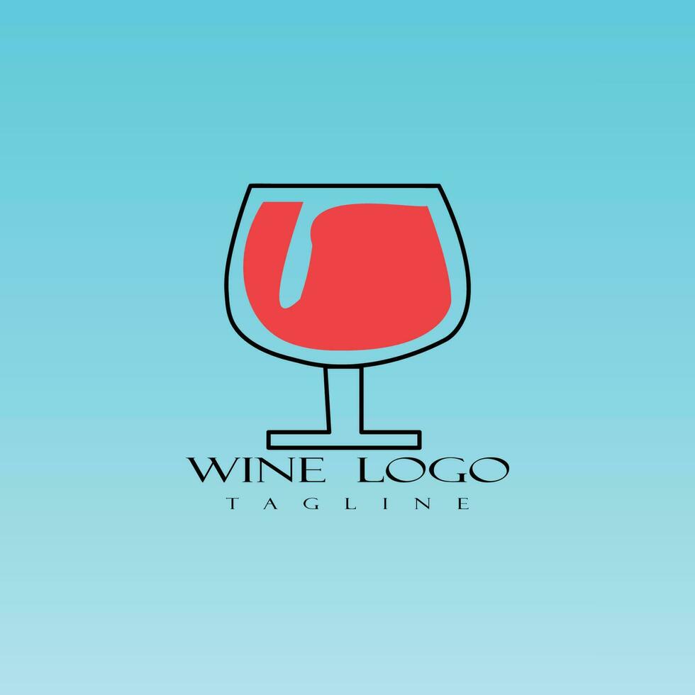 Wine logo with transparent glass filled with red wine vector