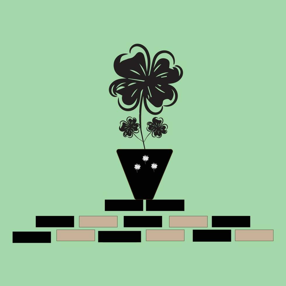 silhouettes of flowers on pots with neatly arranged bricks vector