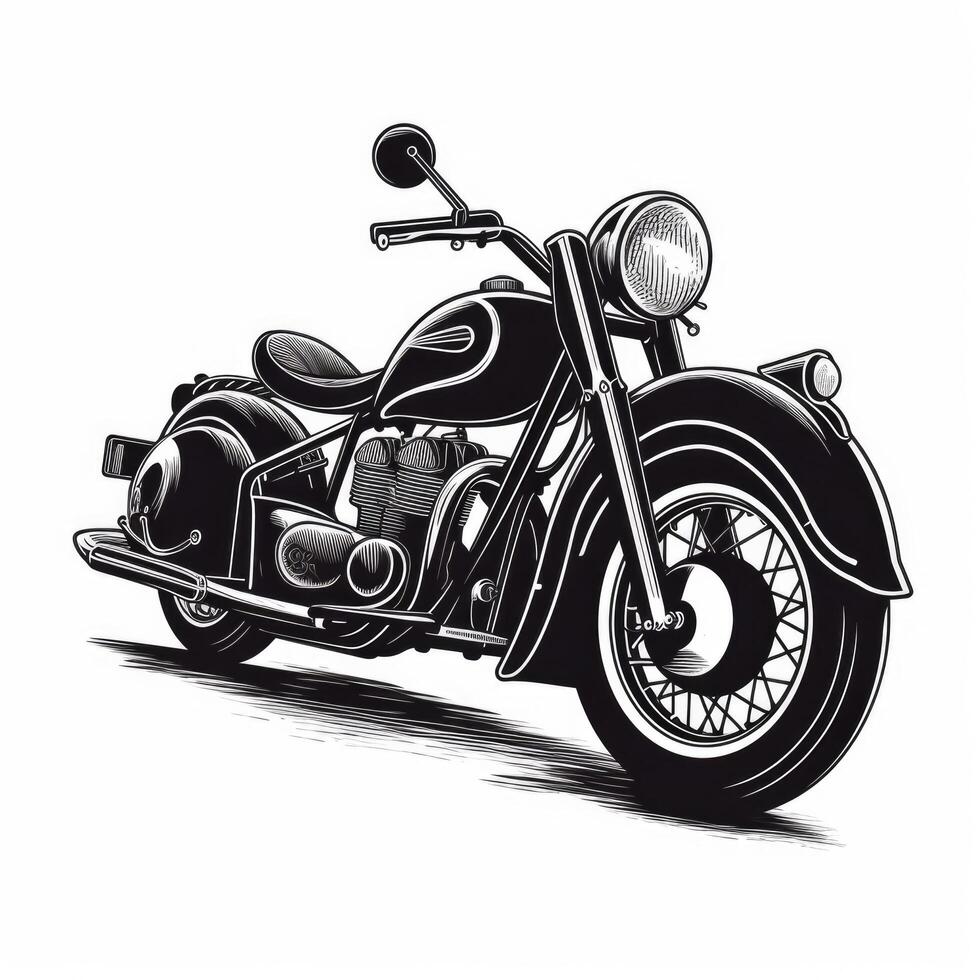 Retro black motorcycle. Illustration photo