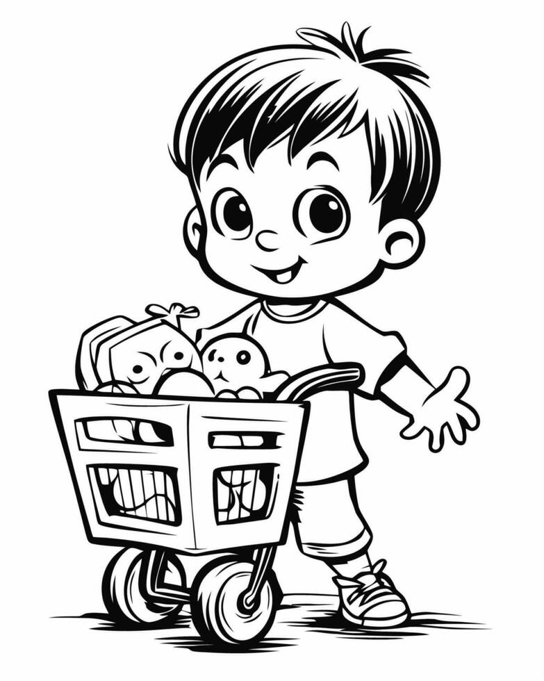 kid with toys in cart vector