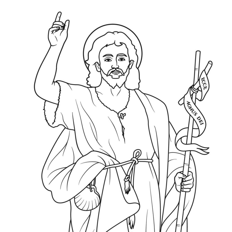 Saint John the Baptist Adult Vector Illustration Outline Monochrome